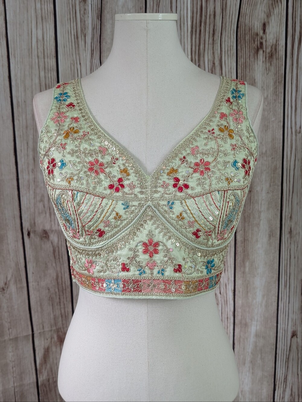 Floral Mint Crop  Top Readymade Blouse | Choli | Saree Blouse| Lehenga Blouse
